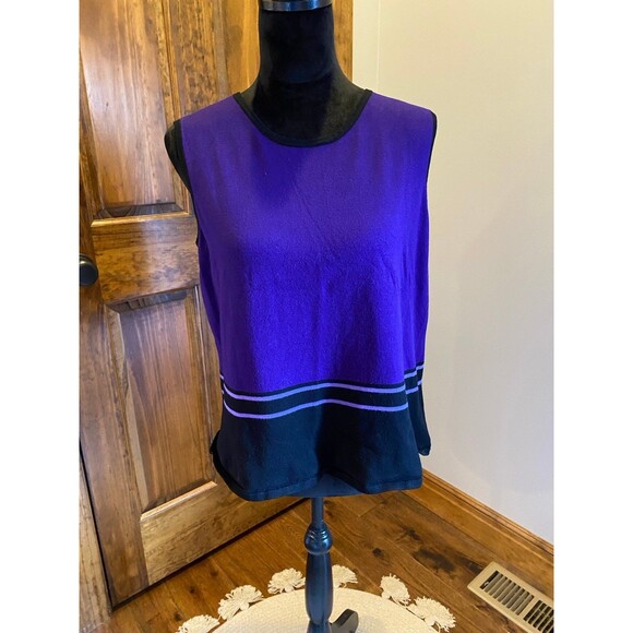 Women’s  Sweater Deep Purple & Black Lightweight Sleeveless Dressy Rounded Neck - Picture 8 of 10